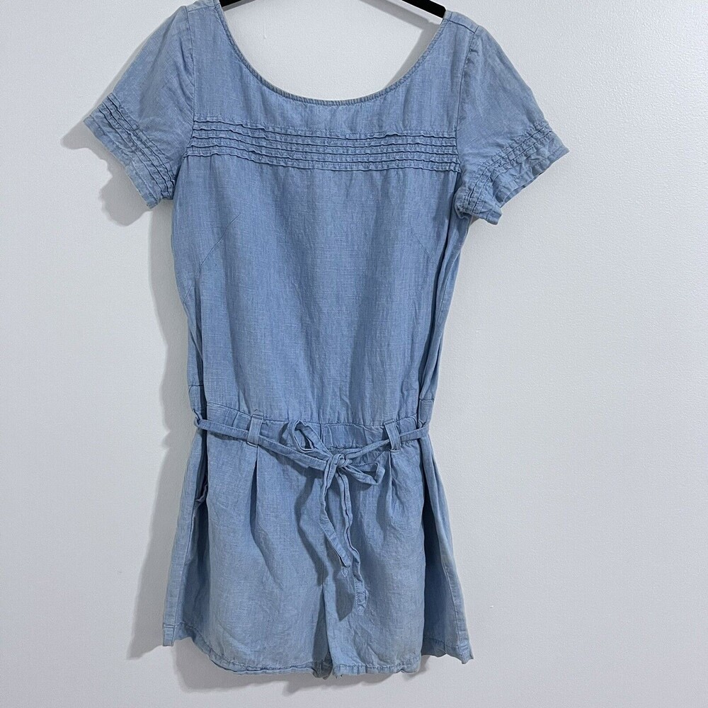 Ann Taylor Loft Linen Blend Romper Short Size 4 Chambray Casual Drawstring Light